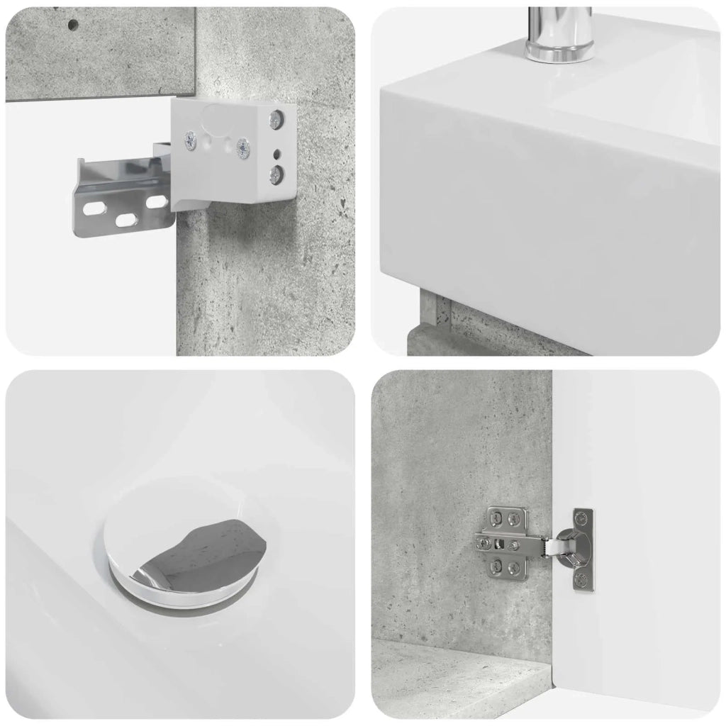 Mobile bagno con rubinetto Grigio Cemento 45,5 x 22,5 x 84 cm 889504
