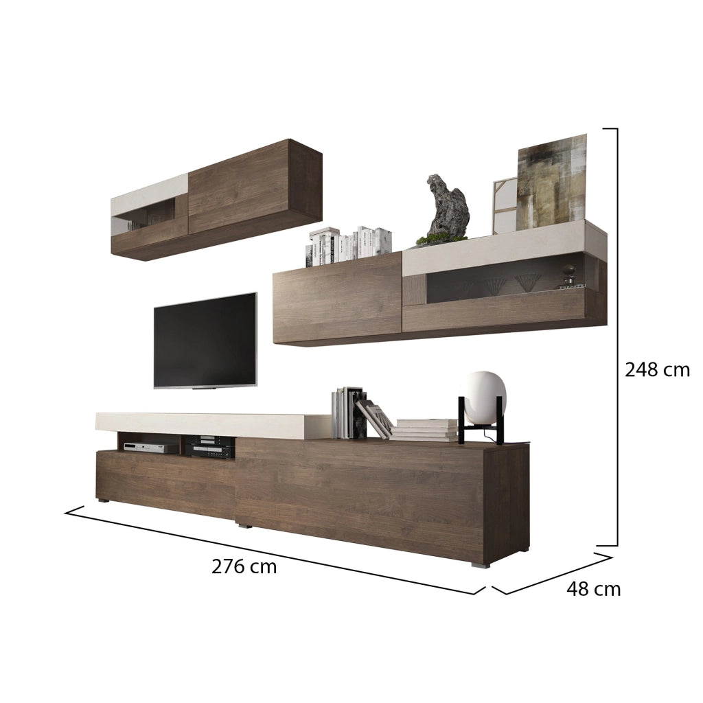 Mobile Soggiorno Giacosa, Parete Attrezzata Modulabile, Marrone Noce