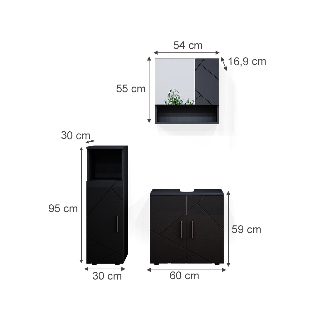 Vicco Set mobili bagno Antracite lucido 3 parti