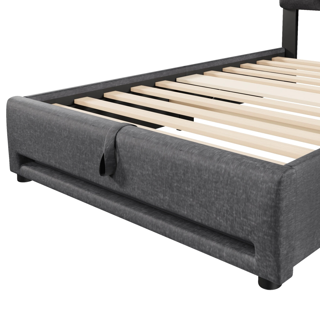 LETTO Contenitore 90x200 cm Lino Grigio con LED APP e USB