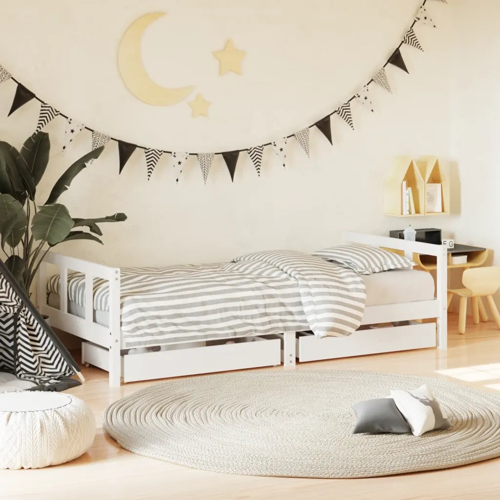 Giroletto Bambini | Letto Infantile | Lettino con Cassetti Bianco 90x190 cm Massello Pino