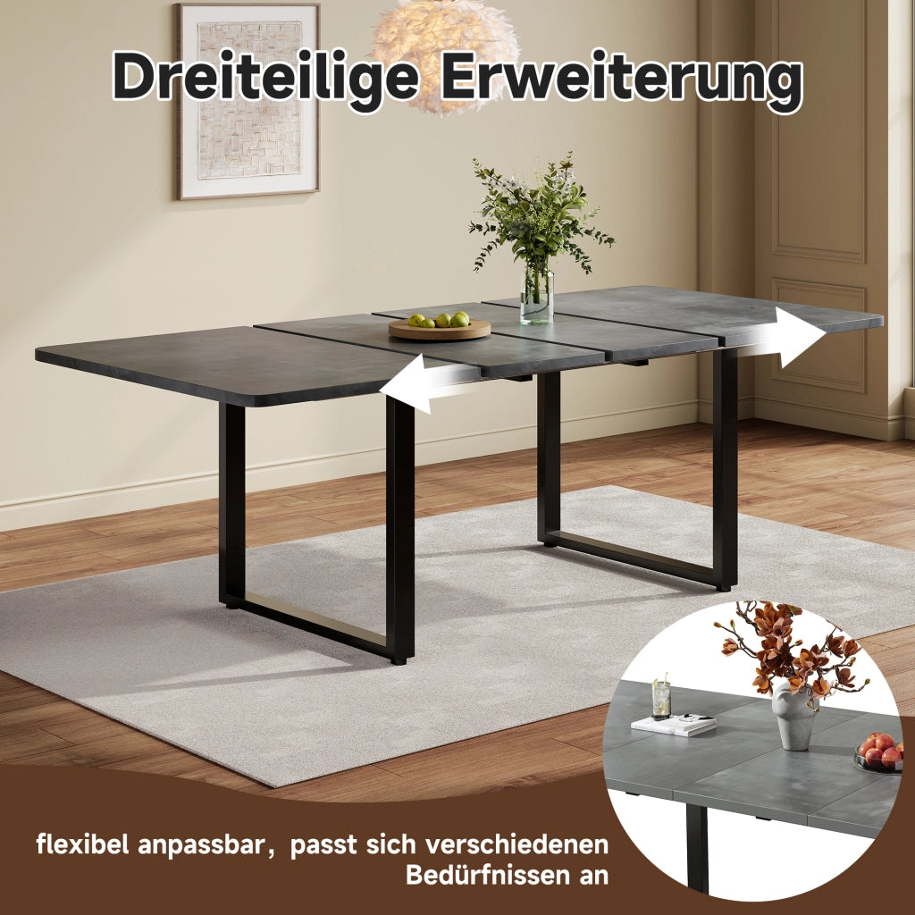 Tavolo da pranzo allungabile a 3 livelli con struttura stabile e piano in MDF, per sala da pranzo e cucina, grigio