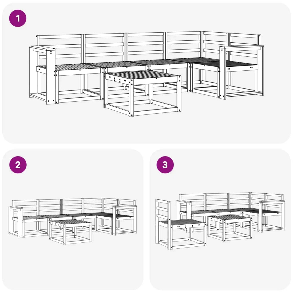Set di divani da esterno 6 pcs Bianco Legno di Acacia Massello 3387668