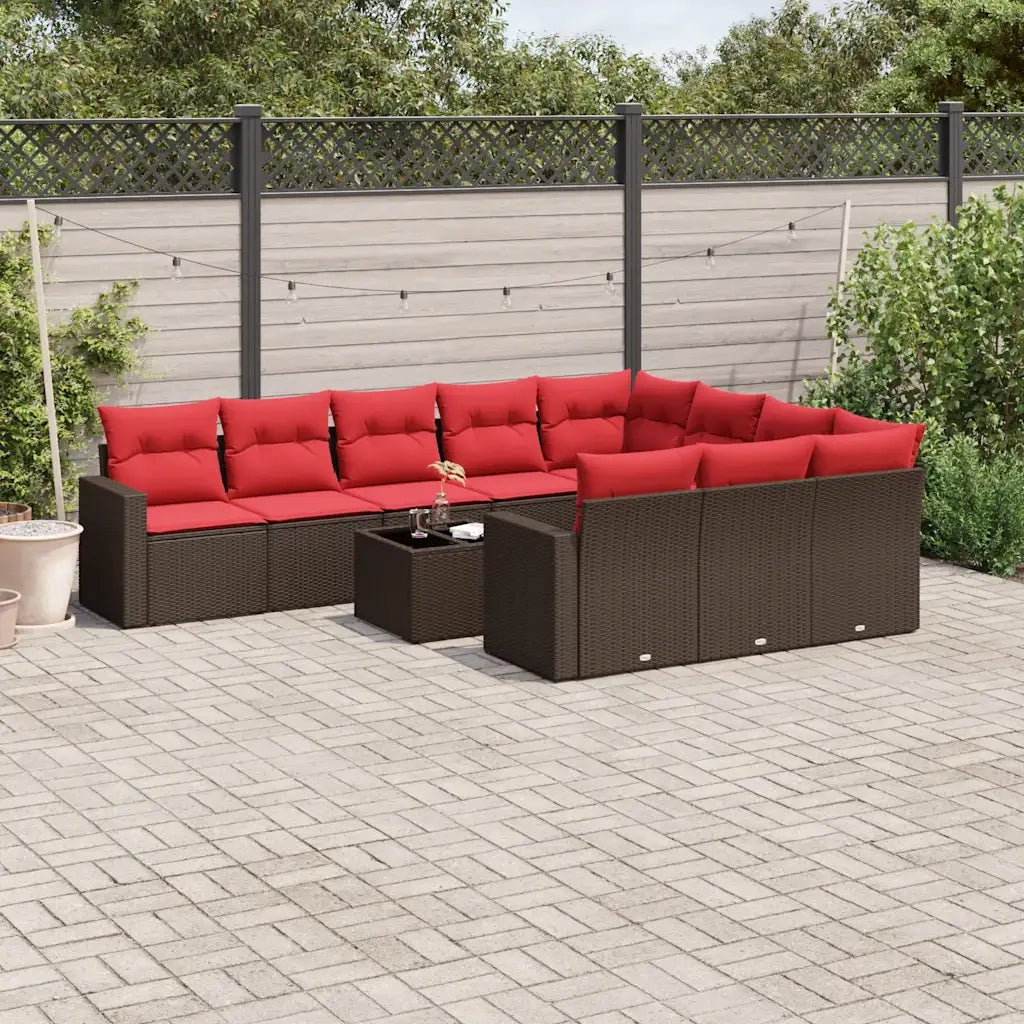 Set Divani da Giardino 11 pz con Cuscini Polyrattan Marrone 3219494