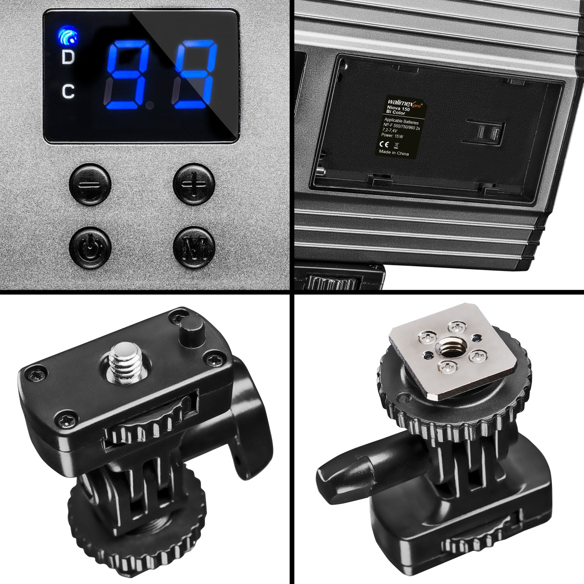 LED Niova 150 Bi Color Luce fotografica per video, lampada on-camera 15 W, temperatura colore regolabile 3200-566 K, dimmerabile