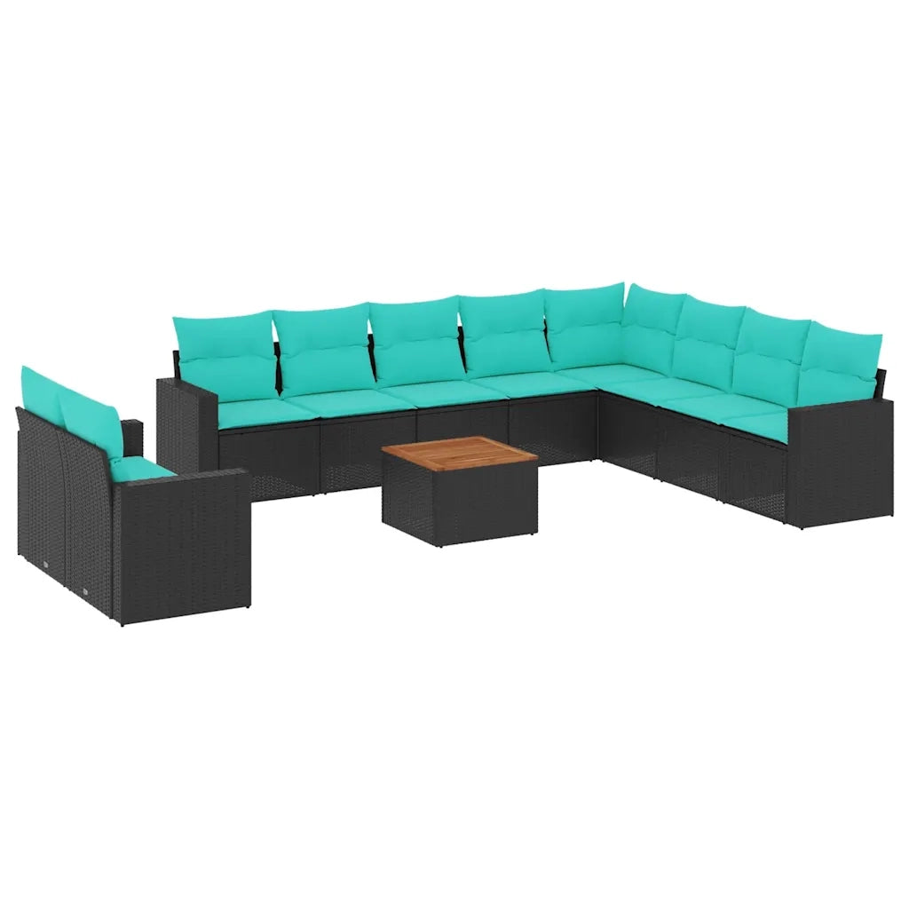 Set Divani da Giardino 11 pz con Cuscini in Polyrattan Nero