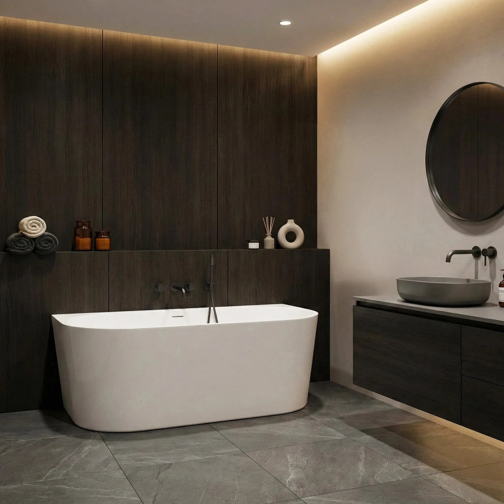 Vasca Bagno A Parete Capri Slim 150cm Copritappo nero