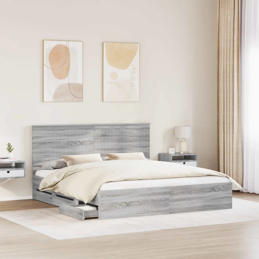 Letto matrimoniale | Letto per adulti | Struttura del letto con cassetto Grigio Sonoma 180 x 200 cm