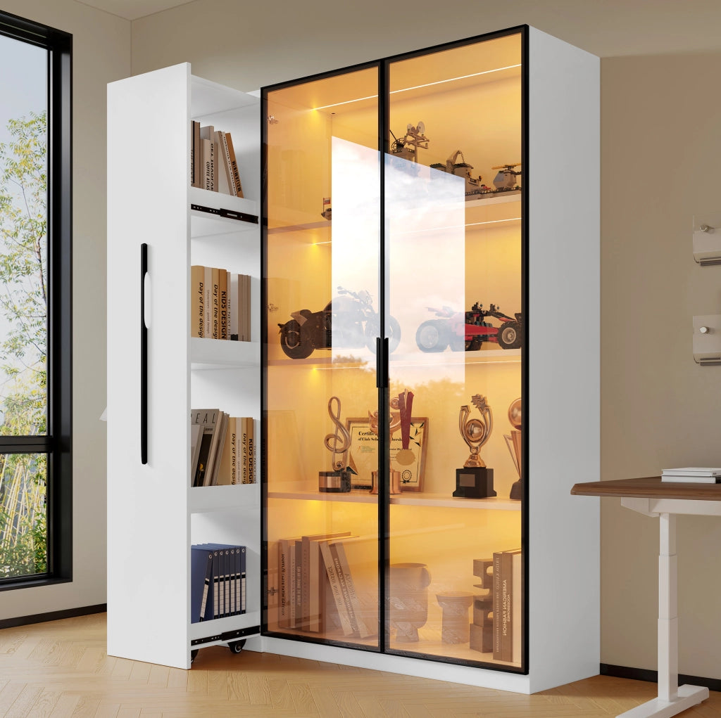 Vetrina LED in MDF con vano laterale, 110,5 × 35 × 160 cm