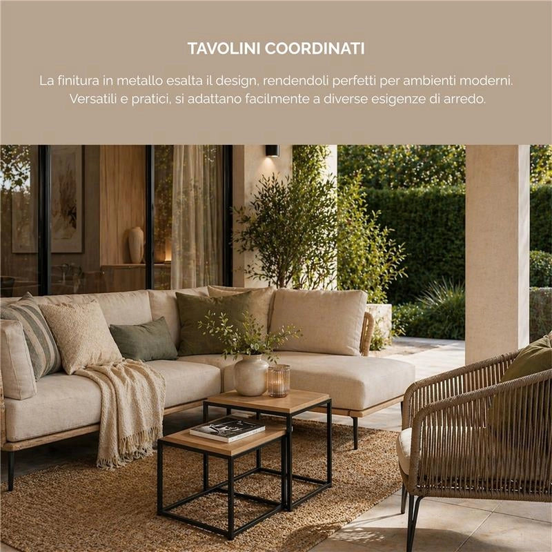 2 TAVOLINI METALLO MELANINA E MDF DIMENSIONI 35X35X45H CM E 40X40X50H CM - COLORE ROVERE