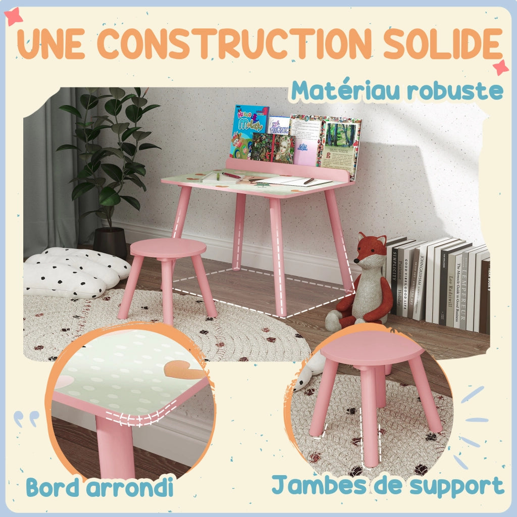 Tavolo e sedie bambini con porta-libri ¨C zephmum ¨C rosa, orsetti, 3-8 anni