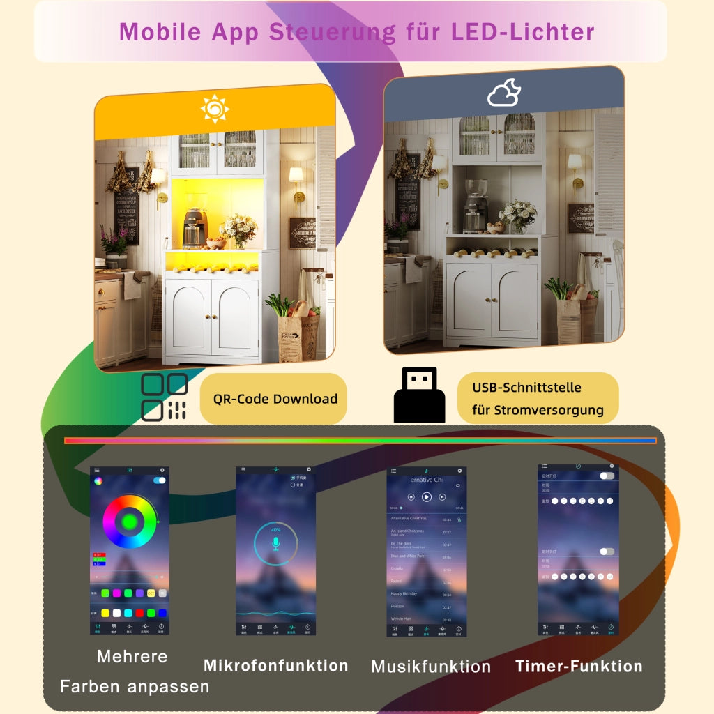 CREDENZA Set da 2 140x38,3x180 cm Bianca MDF e Metallo con LED RGB