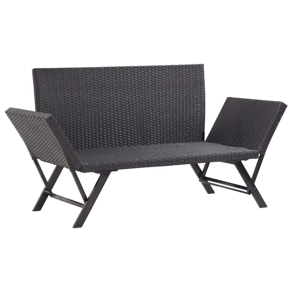 Panchina da Giardino | Panca da Giardino con Cuscini 176 cm Nera in Polyrattan