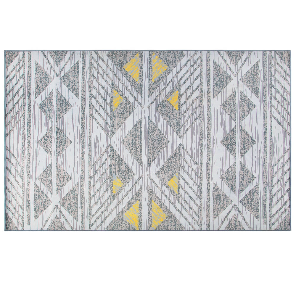 Tappeto grigio con motivo geometrico a pelo corto in poliestere giallo 160 x 230 cm