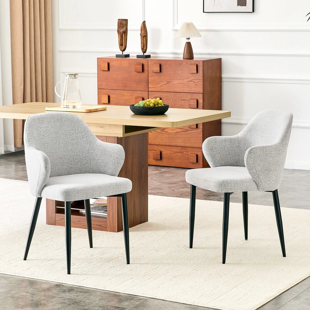 Set 2 Sedie da Pranzo ¨C MINIMAL ¨C Tessuto Grigio Chiaro, Gambe in Metallo, Schienale Avvolgente