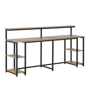 EasyComfort Scrivania Doppia con Scaffali e Mensola per Monitor in Stile Industriale, Scrivania con Libreria Salvaspazio per Ufficio e Studio in Metallo e MDF, 200x53x100cm, Nero Marrone