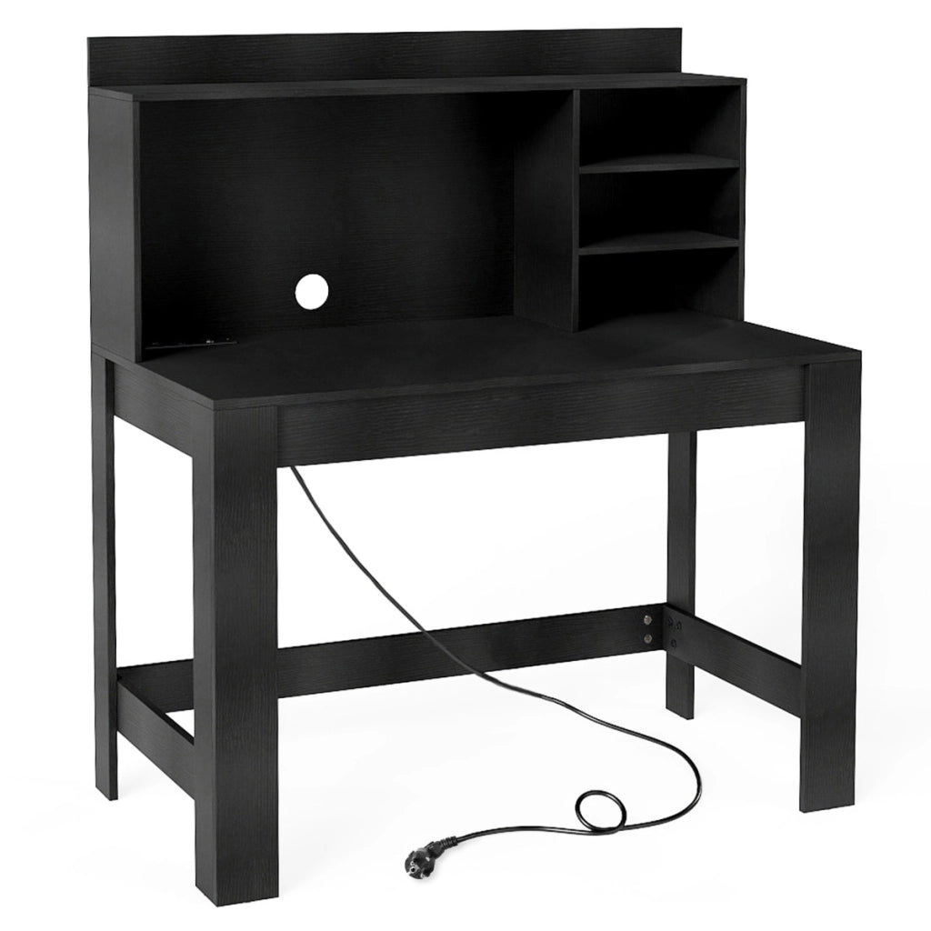Scrivania per computer pensile scrivania da ufficio prese di corrente foro per cavi, Scrivania per computer camera da letto Nero