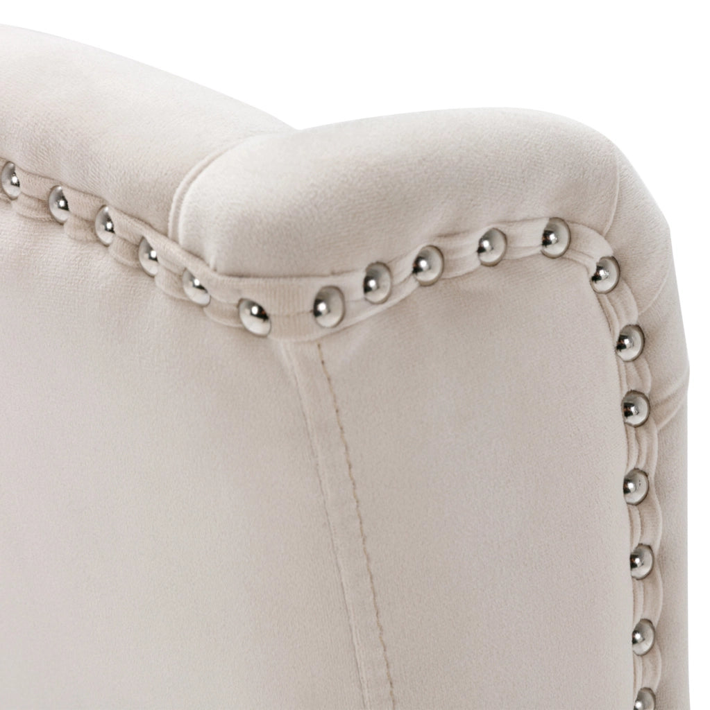 Set di 4 sedie da pranzo in velluto con gambe in quercia beige