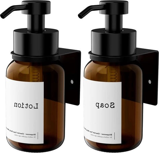 Dispensatore di Sapone in Vetro Moderno da Parete da 250 ml - Adesivo o Foratura - Sapone per Mani Shampoo Detersivo da Cucina