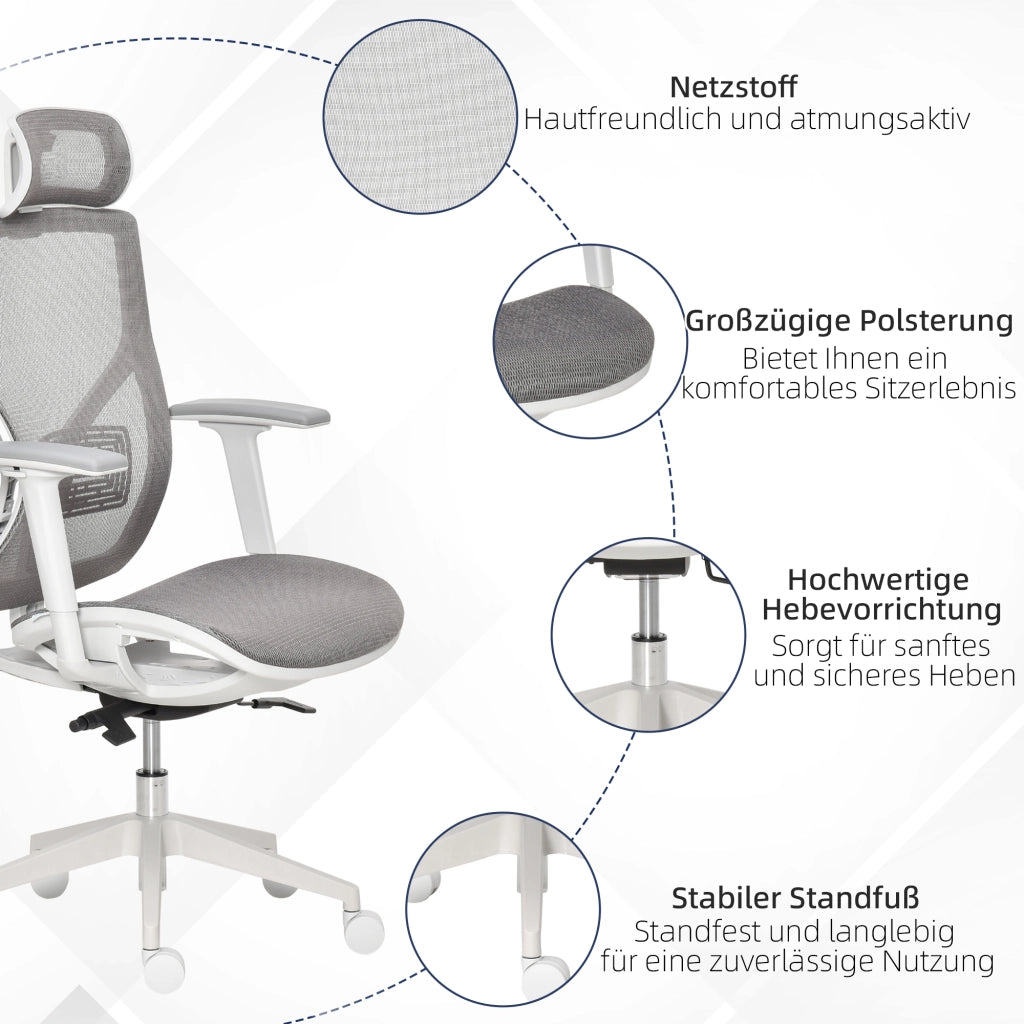 Sedia da ufficio gaming con schienale rete e braccioli 3D ¨C zephmum ¨C grigio 67x65x120-128 cm