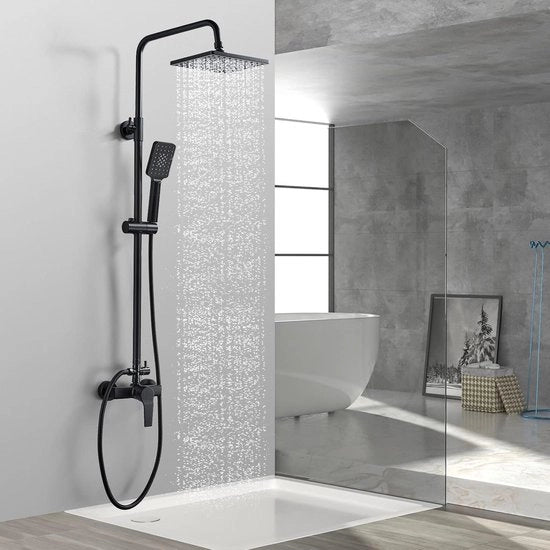 Doucheset in alluminio con miscelatore, colonnina doccia regolabile, testa doccia a pioggia 21 x 21 cm, doccia manuale e tubo 150 cm, perfetta doccia a pioggia, sistema doccia per la tua cabina doccia