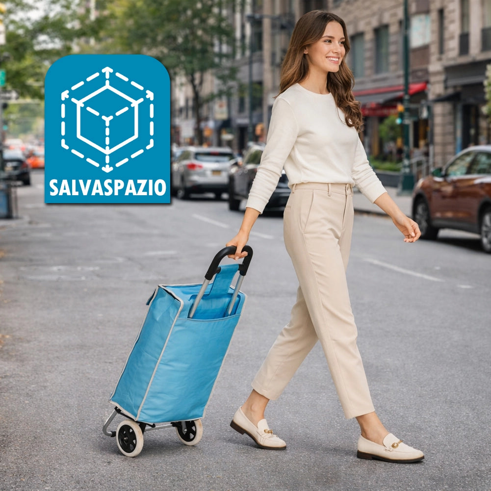 Carrello per la Spesa Zeus Trolley con Rivestimento Termico 35x30x90 cm e Ruote Azzurro