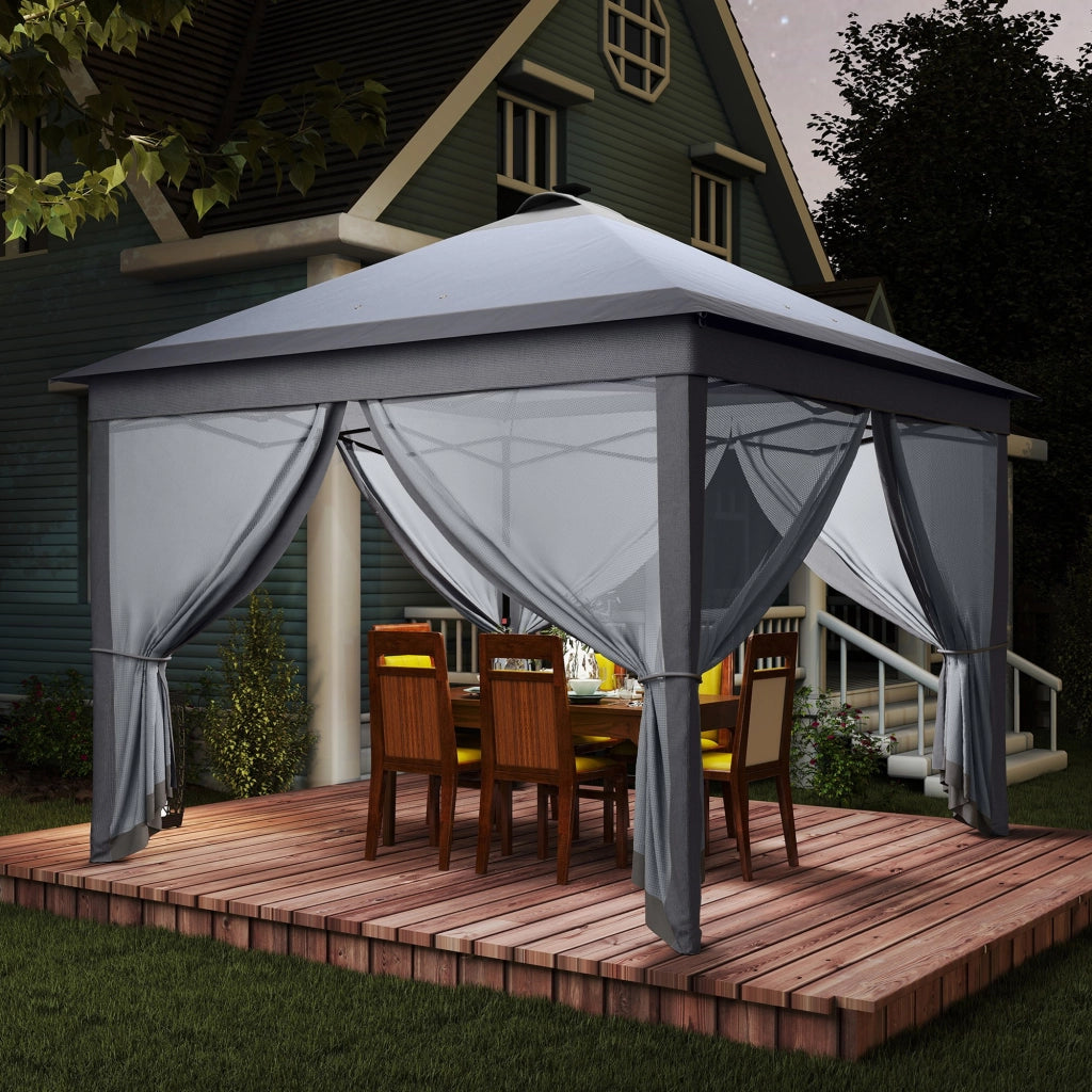 Gazebo pieghevole 3.3x3.3m con LED e tende ¨C zephmum ¨C grigio