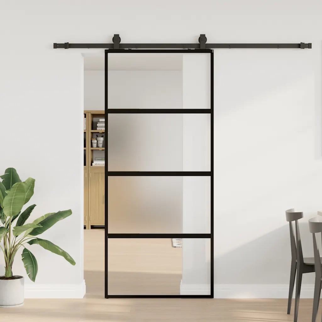 Porta Scorrevole Set Ferramenta Nera 90x205 cm Vetro Temperato