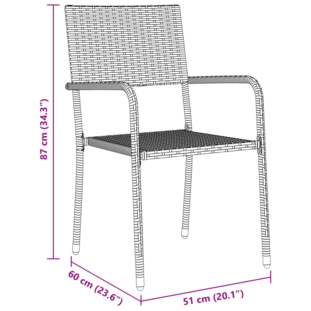 Set da Pranzo da Giardino 3 Pezzi Grigio Polyrattan