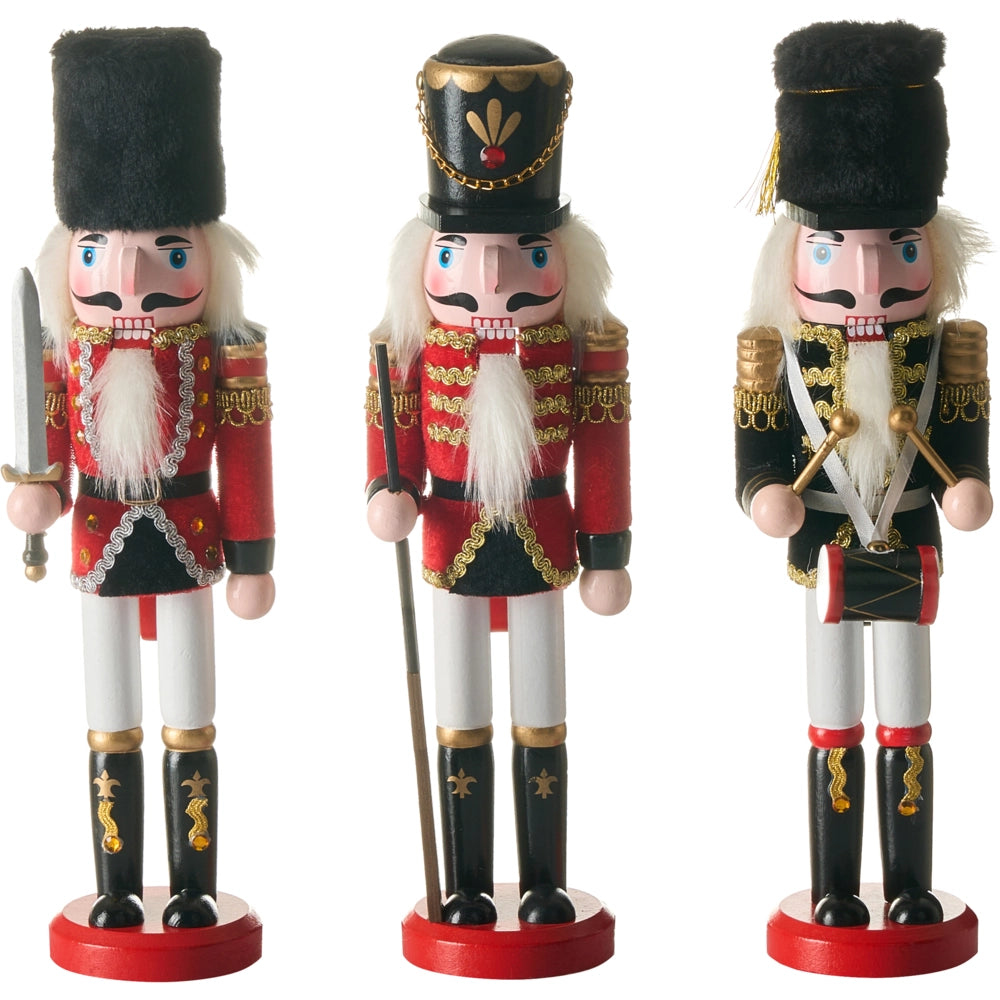 Set di 3 statuine Schiaccianoci in materiale sintetico Rosso decorazione natalizia Rosso