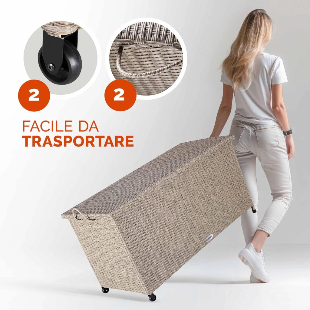 ® Baule Giardino XXL 117x53x60cm Ruote 270L Salvaspazio Impermeabile Resistente Cassettone Contenitore Esterno