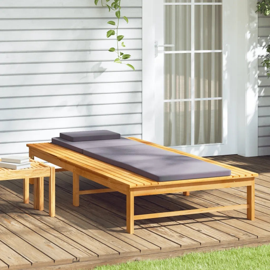 Sdraio da giardino | Lettino Cuscino e Guanciale Grigio Scuro Legno Massello Acacia