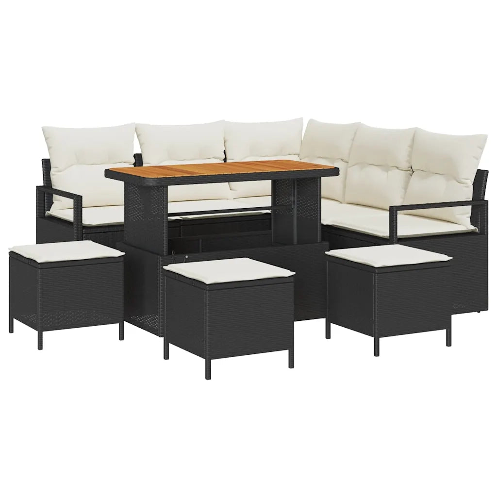 Set Divano da Giardino con cuscino 9 pcs Nero polyrattan