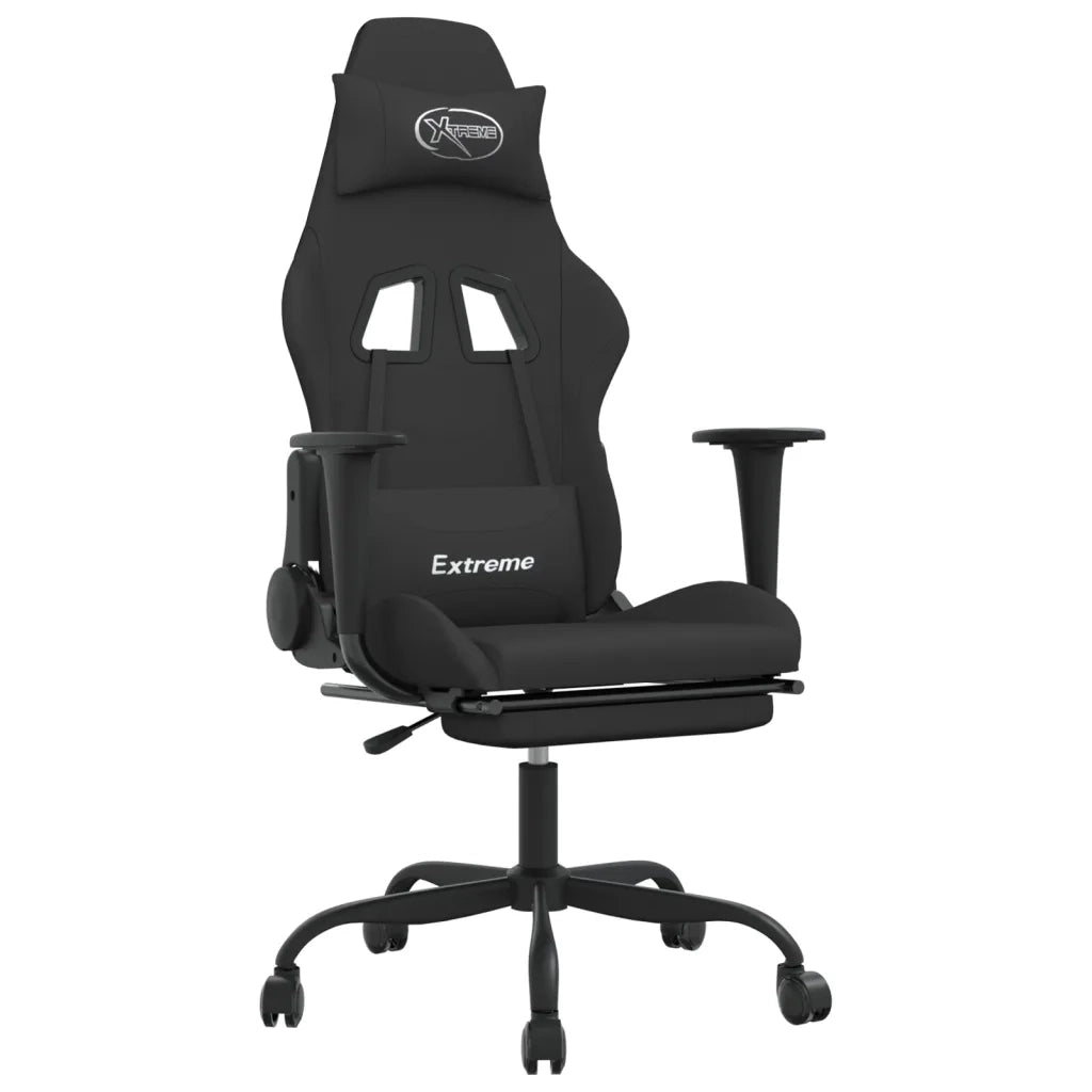 Sedia da Gaming Massaggio e Poggiapiedi Nero in Tessuto cod mxl 63603