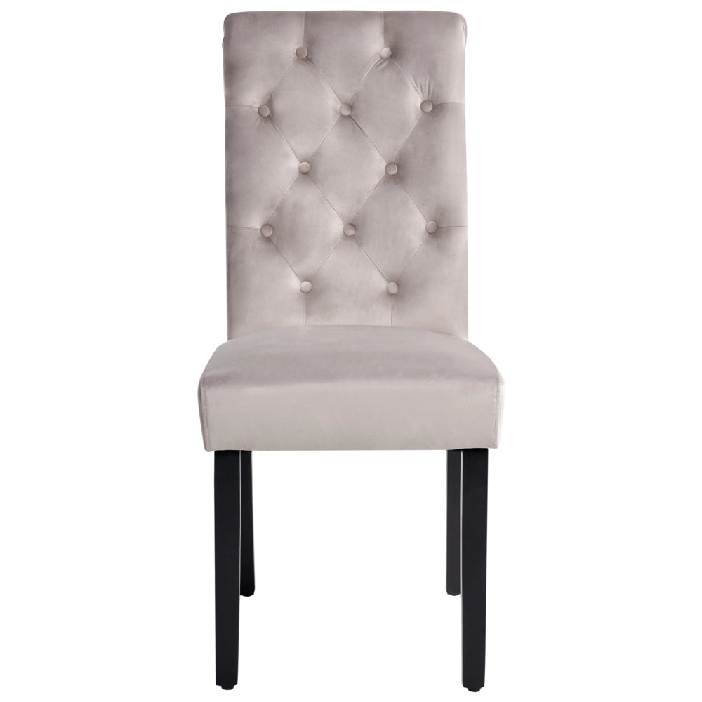 Set di 2 Sedie da Pranzo Tessuto Velluto Grigio Glam Design Moderno Gambe in Legno Nero