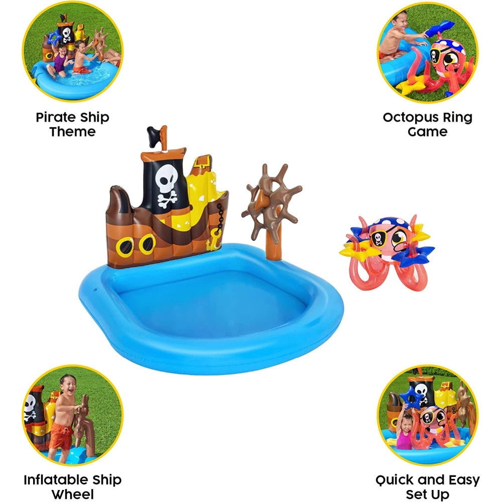 Trade Shop - Piscina Gonfiabile Area Di Gioco Per Bambini Pirati Mare Piscina Acqua 140x130cm -