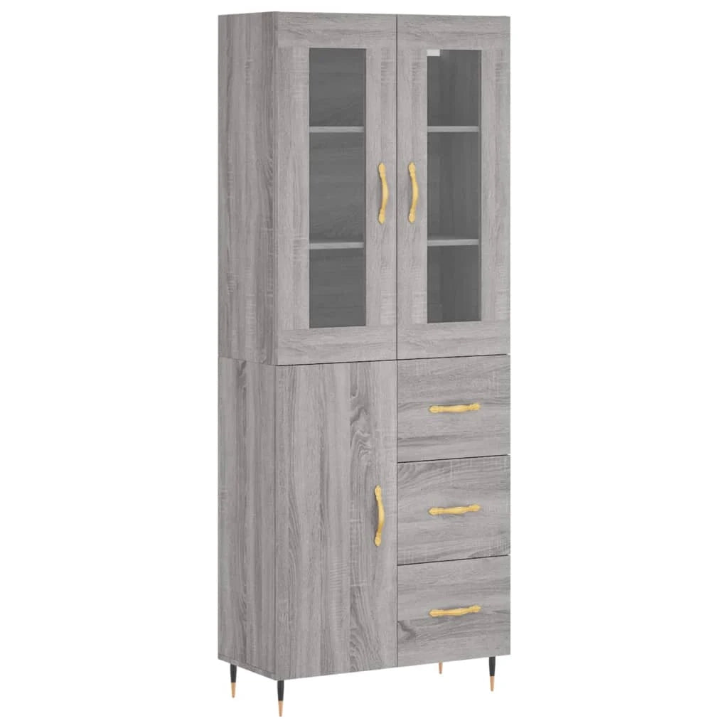 Buffet credenza cassettiera armadio mobile contenitore organizer cucina soggiorno salotto rovere Sonoma alto 69,5 x 34 x 180 cm legno ingegnerizzato grigio 02_0035450