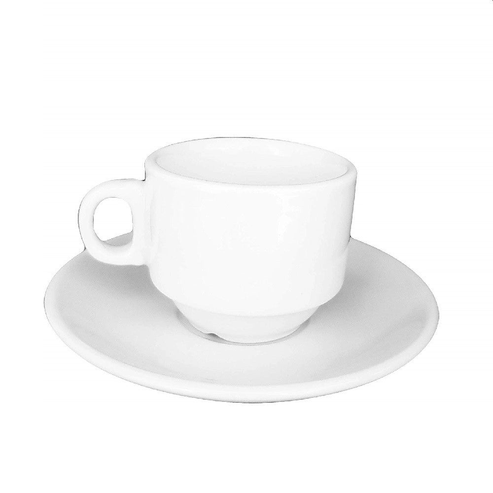 Trade Shop - Set 6 Tazzine 90ml Bianco Ceramica Con Manico Piattini 2177397 Tazza Caffè Caffe -