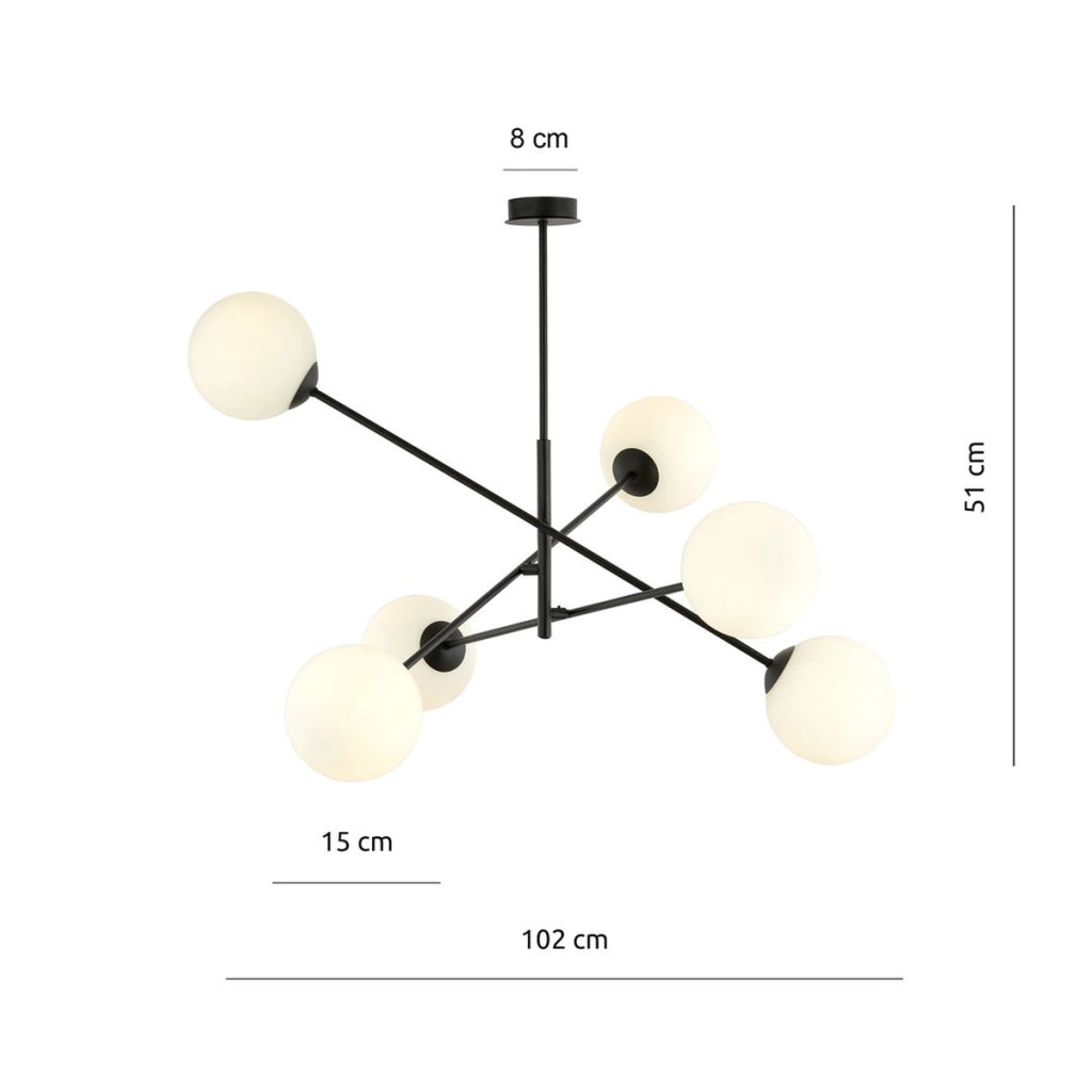 Lampada a sospensione Linear in acciaio nero opaco e vetro opalino