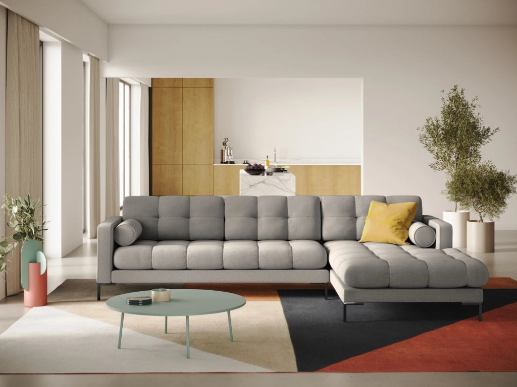 Cosmopolitan Design - Divano angolare destro "Bali" 5 posti in tessuto strutturato grigio chiaro 