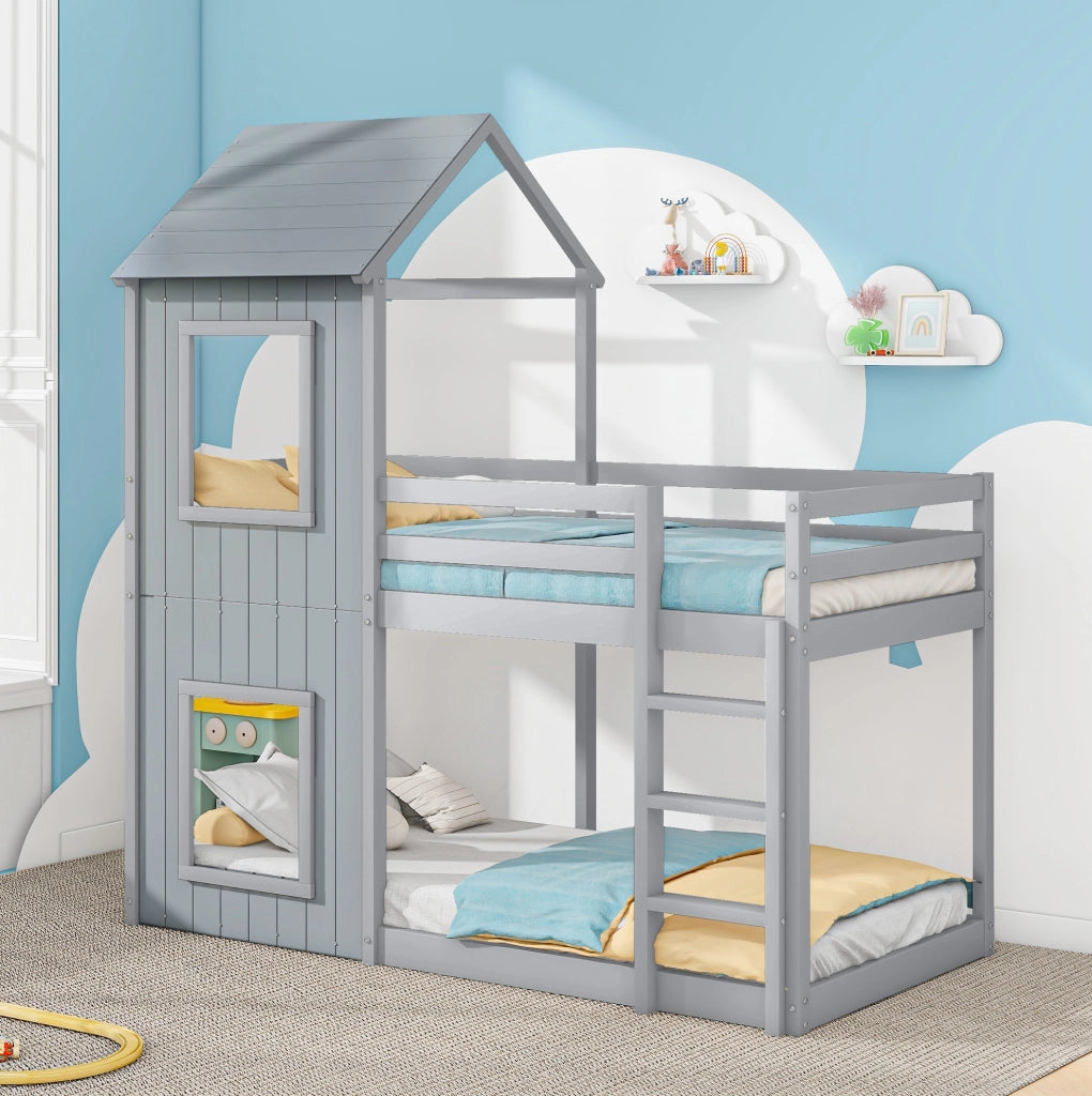 Letto a castello per bambini in pino grigio 90x200 cm