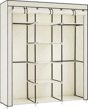 Cupboard con appendiabiti e scaffalatura in stoffa beige, dimensioni 175 x 150 x 45cm