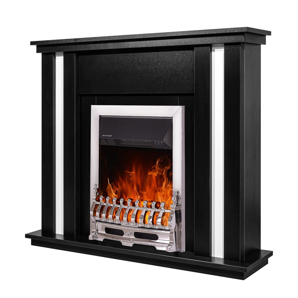 Camino Elettrico da Pavimento 95x110x27 cm Effetto Fiamma 2000W Gustavo & Galileo silver Nero/bianco