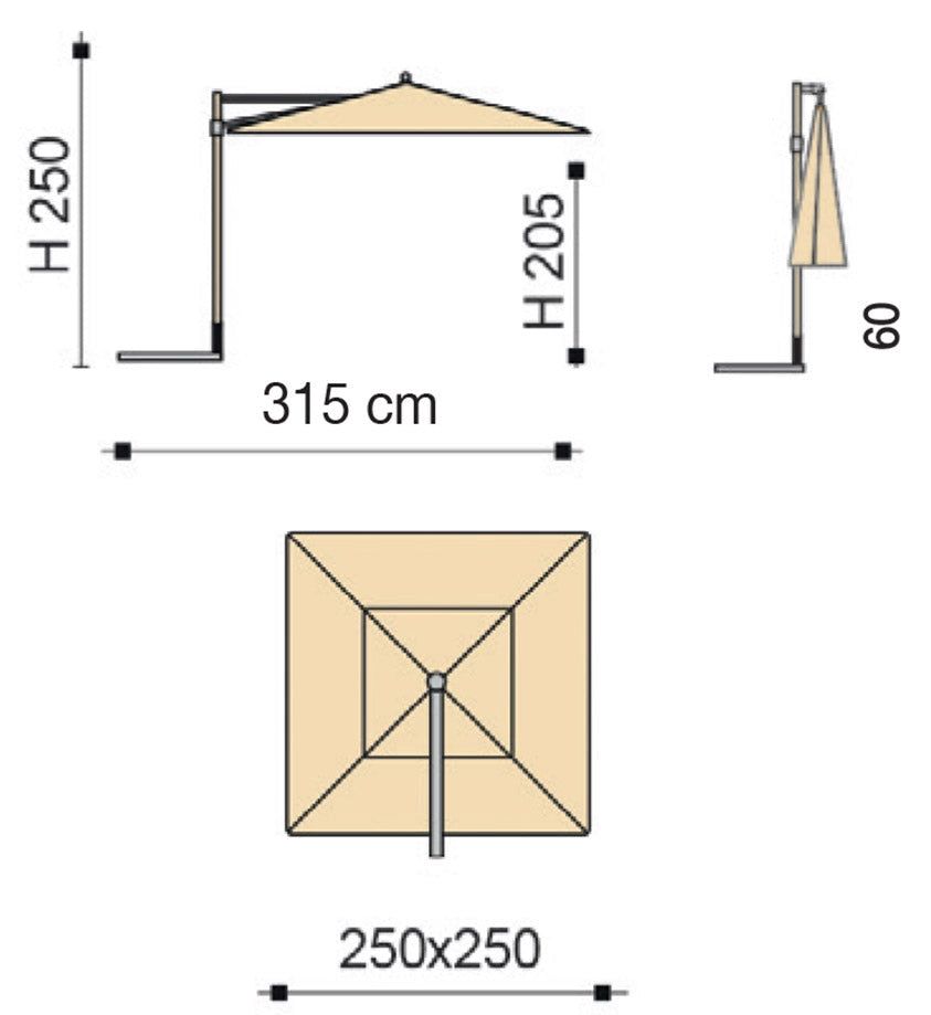 Ombrellone da Giardino Decentrato 2,5x2,5m Palo in Alluminio Effetto Legno Tessuto Poliestere Trend Wood Taupe