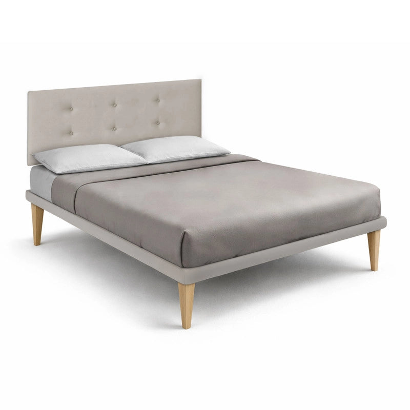 Letto imbottito Letto Matrimoniale alla Francese 140x200 cm Button - Similpelle,Tortora,Con rete