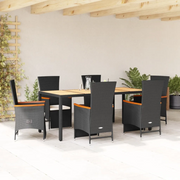 Set da Pranzo da Giardino 7 pz Nero con Cuscini in Polyrattan 3277517