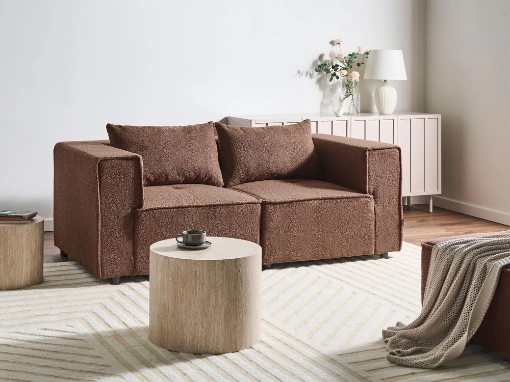 Divano modulare a 2 posti Divano componibile in bouclé marrone in due sezioni Stile moderno e minimalista