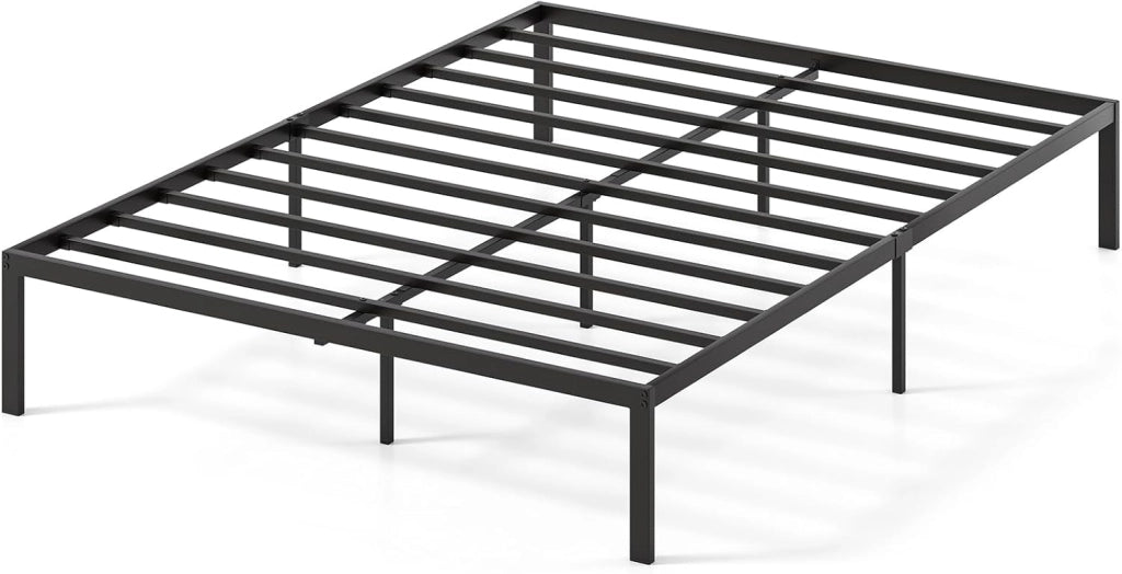 Telaio per letto 140 x 200 cm, letto piattaforma in metallo con rete a doghe e 9 gambe di supporto, spazio di archiviazione, montaggio facile, nero