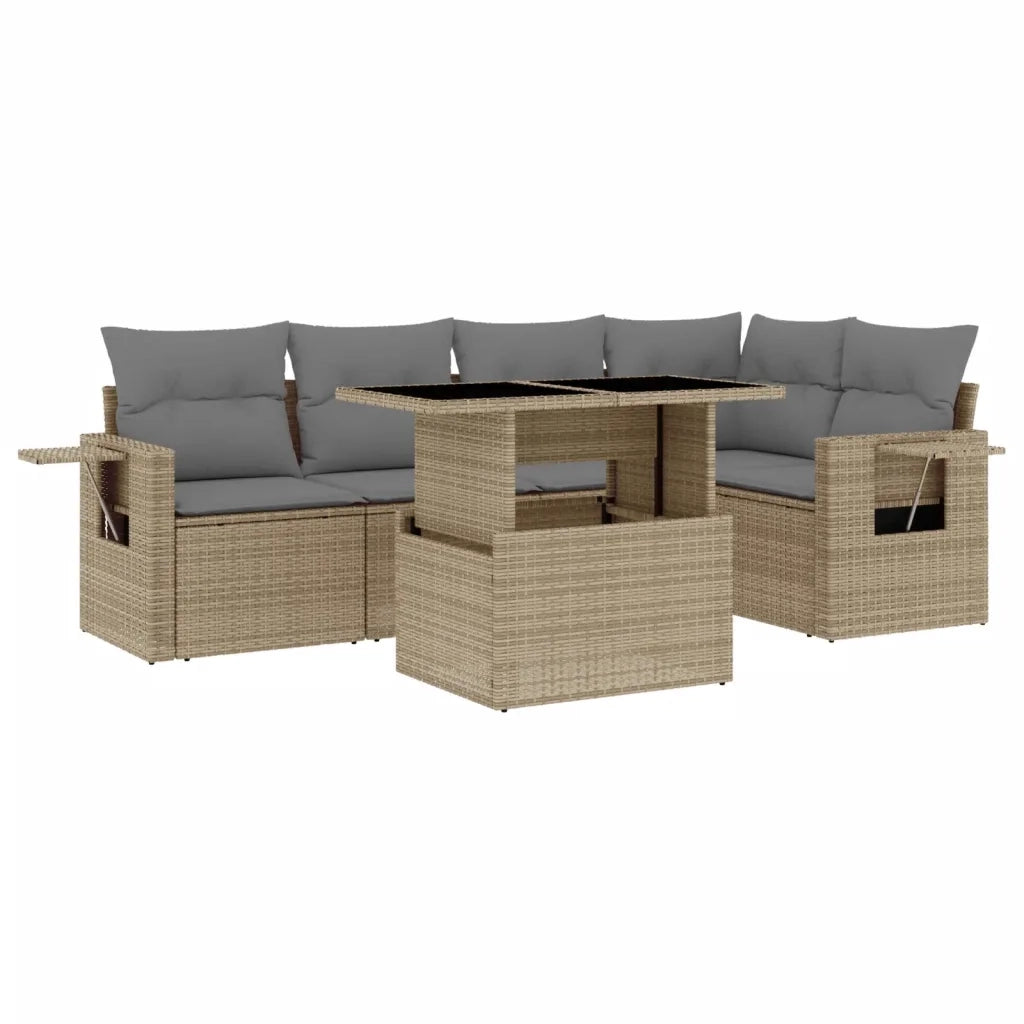 Set Divano da Giardino 6 pz con Cuscini Beige in Polyrattan 3267889