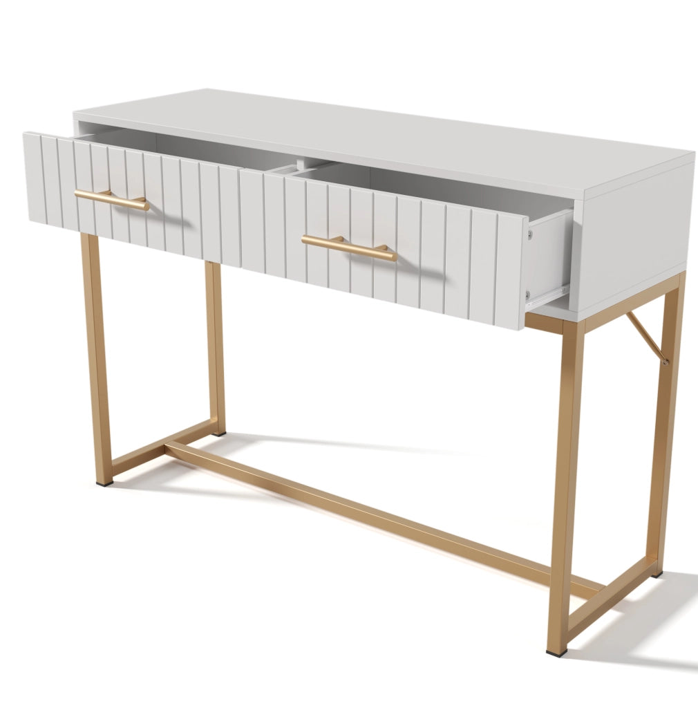 Toeletta 100x45x75 cm con 2 cassetti; base in metallo; bianco